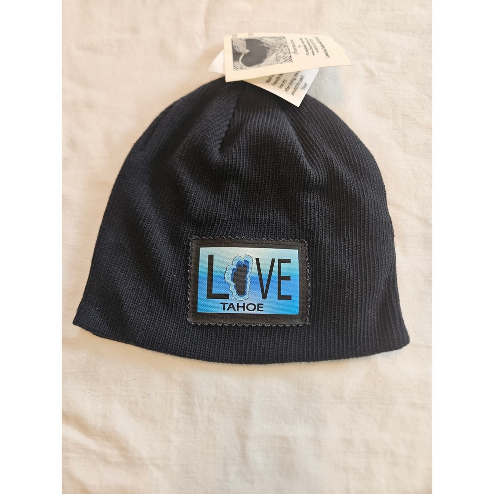 Dharma‎ Love Black Knit Beanie Hat LOVE Tahoe Graphic Patch Winter Warm NWT